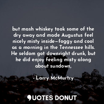 but mash whiskey took some of the dry away and made Augustus feel nicely misty inside—foggy and cool as a morning in the Tennessee hills. He seldom got downright drunk, but he did enjoy feeling misty along about sundown,