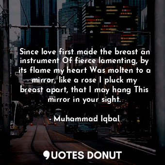  Since love first made the breast an instrument Of fierce lamenting, by its flame... - Muhammad Iqbal - Quotes Donut