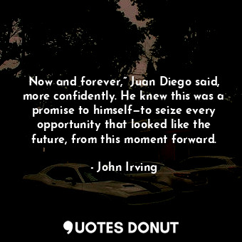  Now and forever,” Juan Diego said, more confidently. He knew this was a promise ... - John Irving - Quotes Donut