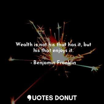Wealth is not his that has it, but his that enjoys it.