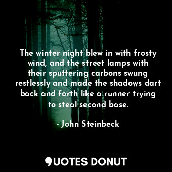 The winter night blew in with frosty wind, and the street lamps with their sputtering carbons swung restlessly and made the shadows dart back and forth like a runner trying to steal second base.