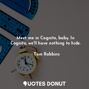  Meet me in Cognito, baby. In Cognito, we'll have nothing to hide.... - Tom Robbins - Quotes Donut