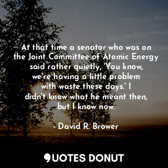 At that time a senator who was on the Joint Committee of Atomic Energy said rather quietly, &#39;You know, we&#39;re having a little problem with waste these days.&#39; I didn&#39;t know what he meant then, but I know now.