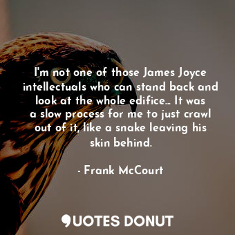 I&#39;m not one of those James Joyce intellectuals who can stand back and look at the whole edifice... It was a slow process for me to just crawl out of it, like a snake leaving his skin behind.