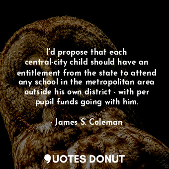 I&#39;d propose that each central-city child should have an entitlement from the state to attend any school in the metropolitan area outside his own district - with per pupil funds going with him.