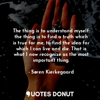 The thing is to understand myself: the thing is to find a truth which is true for me, to find the idea for which I can live and die. That is what I now recognize as the most important thing.