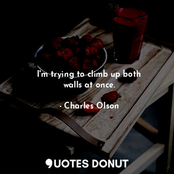  I&#39;m trying to climb up both walls at once.... - Charles Olson - Quotes Donut