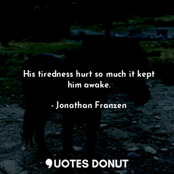  His tiredness hurt so much it kept him awake.... - Jonathan Franzen - Quotes Donut