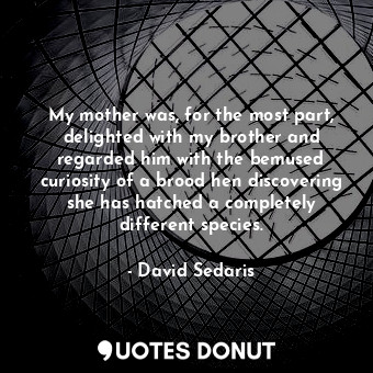  My mother was, for the most part, delighted with my brother and regarded him wit... - David Sedaris - Quotes Donut