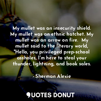  My mullet was an insecurity shield. My mullet was an ethnic hatchet. My mullet w... - Sherman Alexie - Quotes Donut