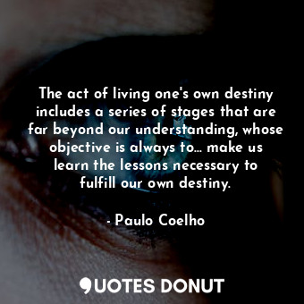 The act of living one's own destiny includes a series of stages that are far beyond our understanding, whose objective is always to... make us learn the lessons necessary to fulfill our own destiny.