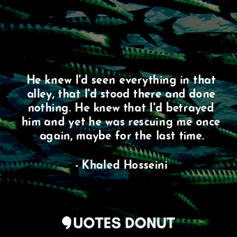  He knew I'd seen everything in that alley, that I'd stood there and done nothing... - Khaled Hosseini - Quotes Donut