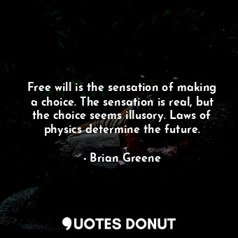 Free will is the sensation of making a choice. The sensation is real, but the choice seems illusory. Laws of physics determine the future.