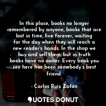 In this place, books no longer remembered by anyone, books that are lost in time, live forever, waiting for the day when they will reach a new reader’s hands. In the shop we buy and sell them, but in truth books have no owner. Every book you see here has been somebody’s best friend.