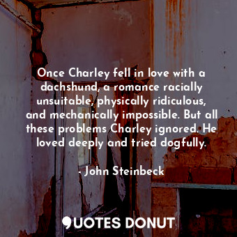 Once Charley fell in love with a dachshund, a romance racially unsuitable, physically ridiculous, and mechanically impossible. But all these problems Charley ignored. He loved deeply and tried dogfully.