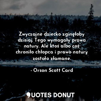 Zwyczajne dziecko zginęłoby dzisiaj. Tego wymagały prawa natury. Ale ktoś albo coś chroniło chłopca i prawo natury zostało złamane.