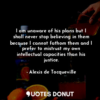  I am unaware of his plans but I shall never stop believing in them because I can... - Alexis de Tocqueville - Quotes Donut