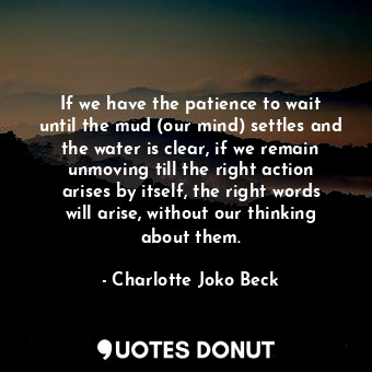 If we have the patience to wait until the mud (our mind) settles and the water is clear, if we remain unmoving till the right action arises by itself, the right words will arise, without our thinking about them.