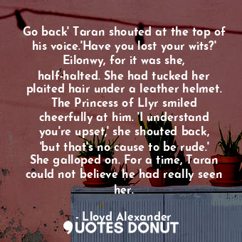  Go back' Taran shouted at the top of his voice.'Have you lost your wits?' Eilonw... - Lloyd Alexander - Quotes Donut