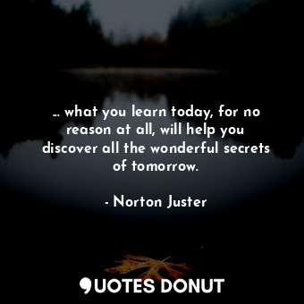 ... what you learn today, for no reason at all, will help you discover all the wonderful secrets of tomorrow.
