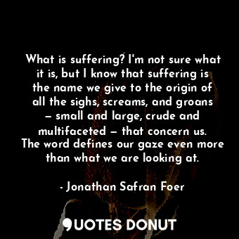 What is suffering? I'm not sure what it is, but I know that suffering is the name we give to the origin of all the sighs, screams, and groans — small and large, crude and multifaceted — that concern us. The word defines our gaze even more than what we are looking at.