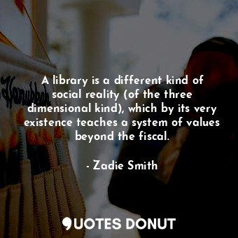 A library is a different kind of social reality (of the three dimensional kind), which by its very existence teaches a system of values beyond the fiscal.