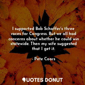 I supported Bob Schaffer&#39;s three races for Congress. But we all had concerns about whether he could win statewide. Then my wife suggested that I get it.