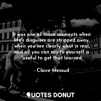 It was one of those moments when life's disguises are stripped away, when you see clearly what is real, and all you can say to yourself is "useful to get that learned.