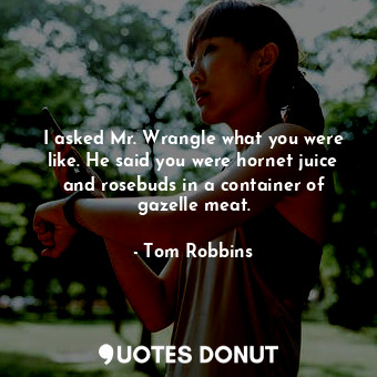  I asked Mr. Wrangle what you were like. He said you were hornet juice and rosebu... - Tom Robbins - Quotes Donut