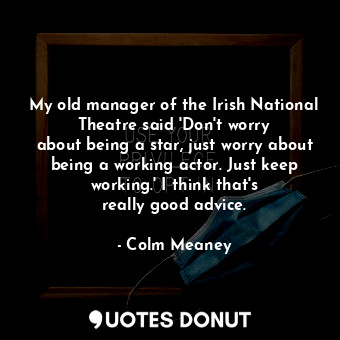 My old manager of the Irish National Theatre said &#39;Don&#39;t worry about being a star, just worry about being a working actor. Just keep working.&#39; I think that&#39;s really good advice.