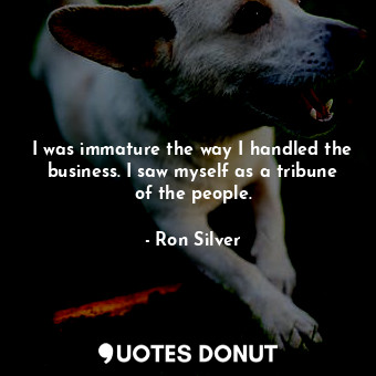  I was immature the way I handled the business. I saw myself as a tribune of the ... - Ron Silver - Quotes Donut