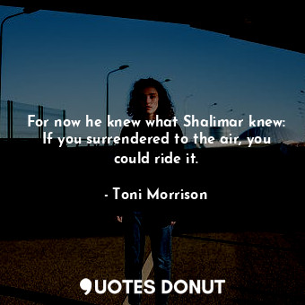  For now he knew what Shalimar knew: If you surrendered to the air, you could rid... - Toni Morrison - Quotes Donut