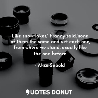  Like snowflakes,' Franny said,'none of them the same and yet each one, from wher... - Alice Sebold - Quotes Donut
