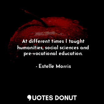  At different times I taught humanities, social sciences and pre-vocational educa... - Estelle Morris - Quotes Donut