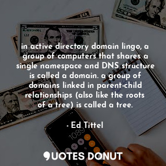 in active directory domain lingo, a group of computers that shares a single namespace and DNS structure is called a domain. a group of domains linked in parent-child relationships (also like the roots of a tree) is called a tree.
