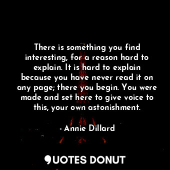 There is something you find interesting, for a reason hard to explain. It is hard to explain because you have never read it on any page; there you begin. You were made and set here to give voice to this, your own astonishment.