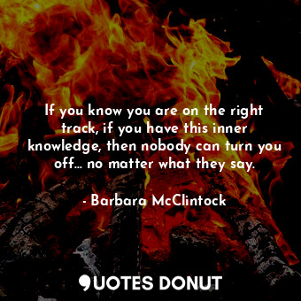 If you know you are on the right track, if you have this inner knowledge, then nobody can turn you off... no matter what they say.