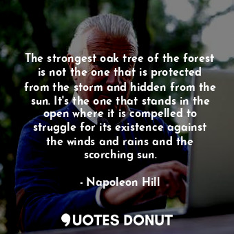 The strongest oak tree of the forest is not the one that is protected from the s... - Napoleon Hill - Quotes Donut