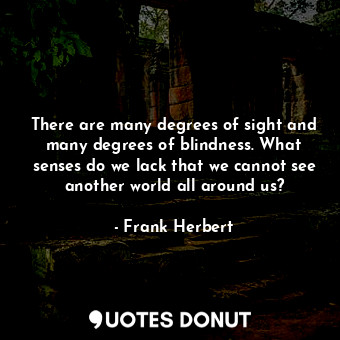 There are many degrees of sight and many degrees of blindness. What senses do we lack that we cannot see another world all around us?