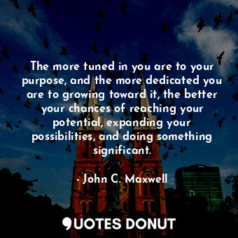 The more tuned in you are to your purpose, and the more dedicated you are to growing toward it, the better your chances of reaching your potential, expanding your possibilities, and doing something significant.