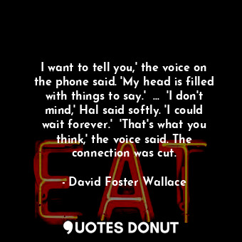  I want to tell you,' the voice on the phone said. 'My head is filled with things... - David Foster Wallace - Quotes Donut