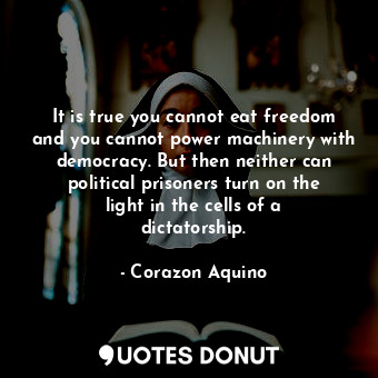 It is true you cannot eat freedom and you cannot power machinery with democracy. But then neither can political prisoners turn on the light in the cells of a dictatorship.