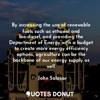 By increasing the use of renewable fuels such as ethanol and bio-diesel, and providing the Department of Energy with a budget to create more energy efficiency options, agriculture can be the backbone of our energy supply as well.