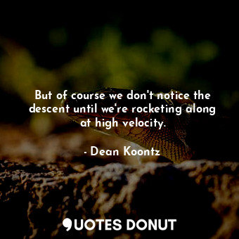  But of course we don't notice the descent until we're rocketing along at high ve... - Dean Koontz - Quotes Donut