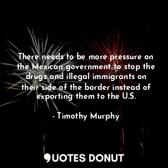 There needs to be more pressure on the Mexican government to stop the drugs and illegal immigrants on their side of the border instead of exporting them to the U.S.