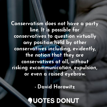 Conservatism does not have a party line. It is possible for conservatives to question virtually any position held by other conservatives including, evidently, the notion that they are conservatives at all, without risking excommunication, expulsion, or even a raised eyebrow.