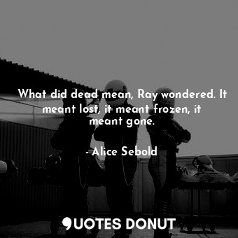  What did dead mean, Ray wondered. It meant lost, it meant frozen, it meant gone.... - Alice Sebold - Quotes Donut