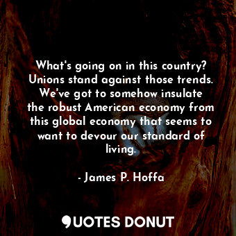 What&#39;s going on in this country? Unions stand against those trends. We&#39;ve got to somehow insulate the robust American economy from this global economy that seems to want to devour our standard of living.