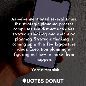 As we’ve mentioned several times, the strategic planning process comprises two distinct activities: strategic thinking and execution planning. Strategic thinking is coming up with a few big-picture ideas. Execution planning is figuring out how to make them happen.