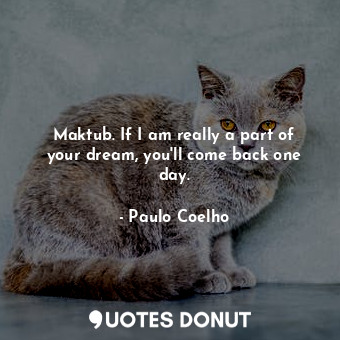  Maktub. If I am really a part of your dream, you'll come back one day.... - Paulo Coelho - Quotes Donut